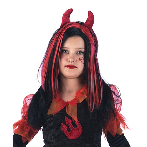 DEVIL WOMAN WIG WITH RED HIGHLIGHTS