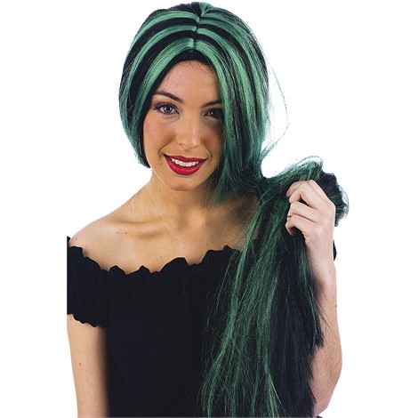 LONG GREEN WIG WITH BLACK HIGHLIGHTS